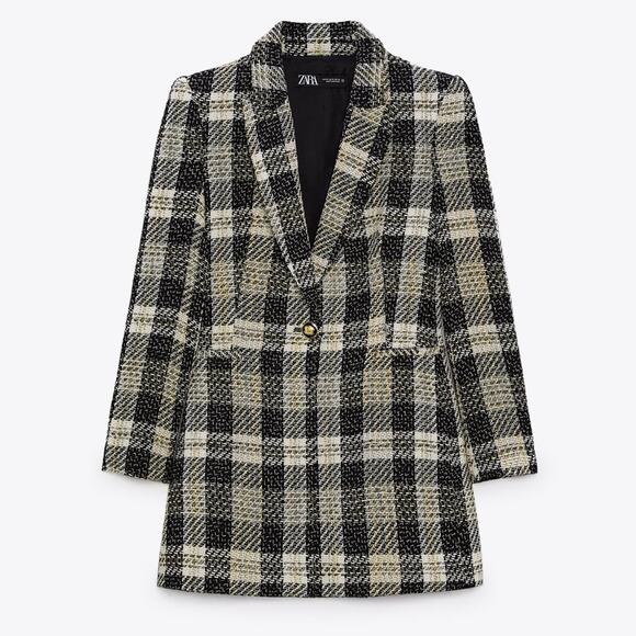 NWOT Zara Long Textured Check Blazer. Blogger fave. - Picture 1 of 14